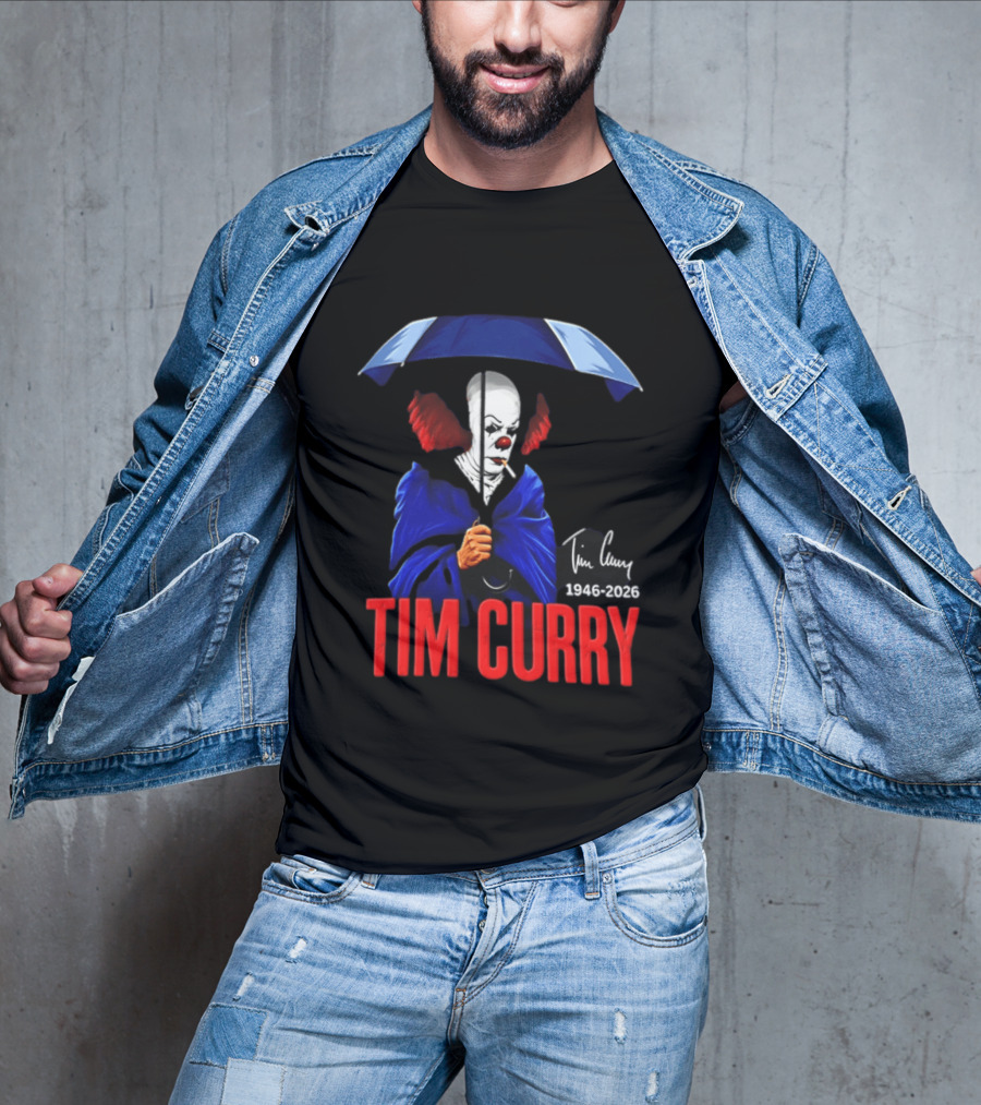 Tim Curry Pennywise 1946 2026 Memorial With Umbrella T-Shirt