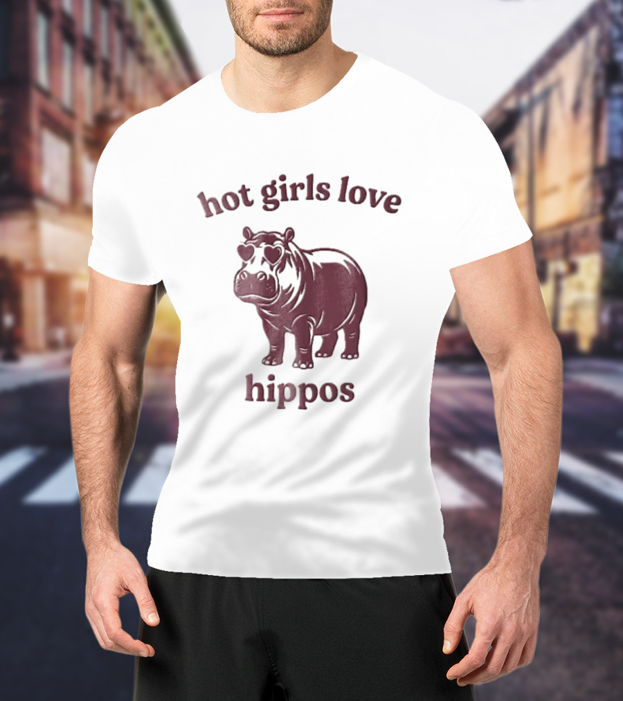 Hot Girls Love Hippos With Heart Glasses T-Shirt