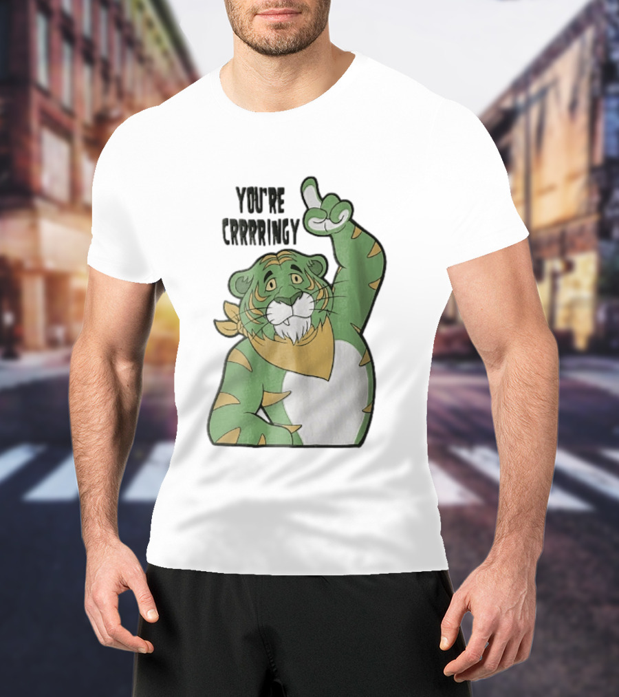 You're Crrrringy Green Tiger Pointing Paw Cartoon T-Shirt