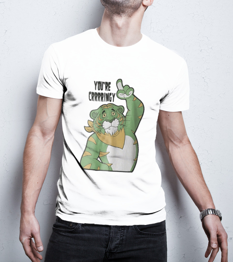 You're Crrrringy Green Tiger Pointing Paw Cartoon T-Shirt