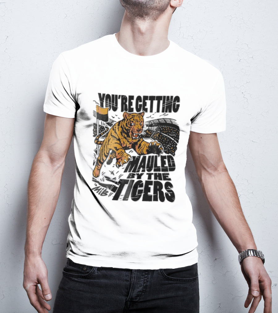 You're Getting Mauled By The Tigers Leaping Aggressive Stadium Crowd Corner Flag Woodcut T-Shirt