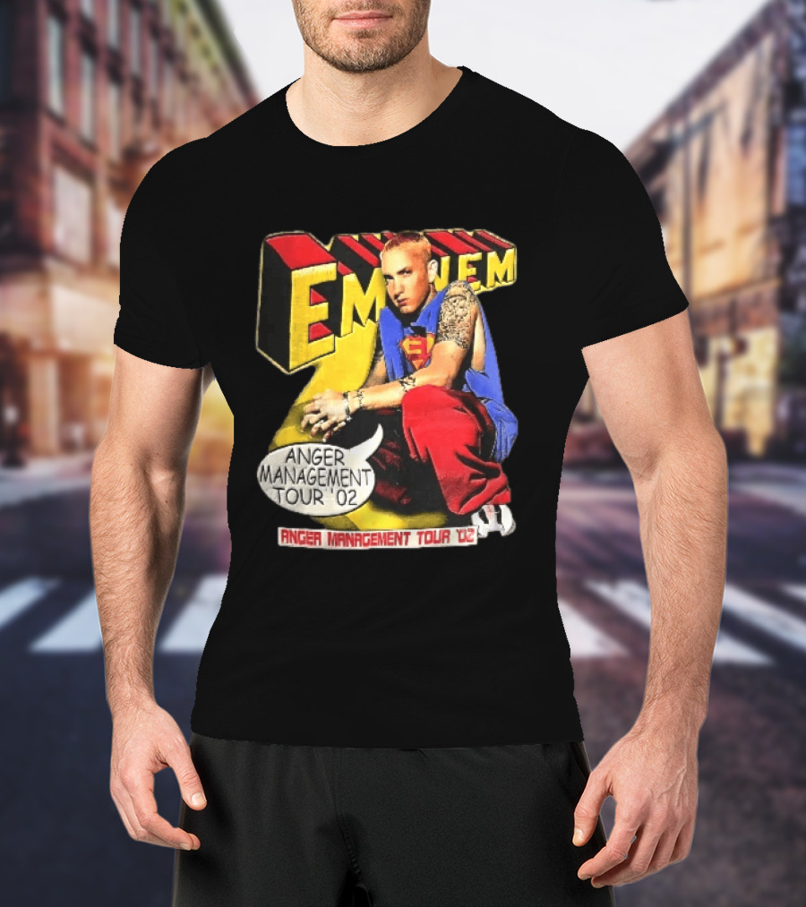 Eminem Anger Management Tour 02 Superman Tattoo 3D Block Letters Vintage 2000s T-Shirt