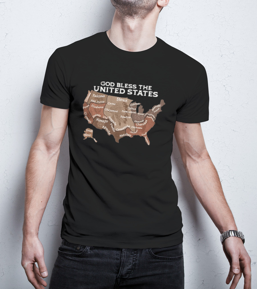 God Bless The USA Native American Tribes Map United States Heritage T-Shirt