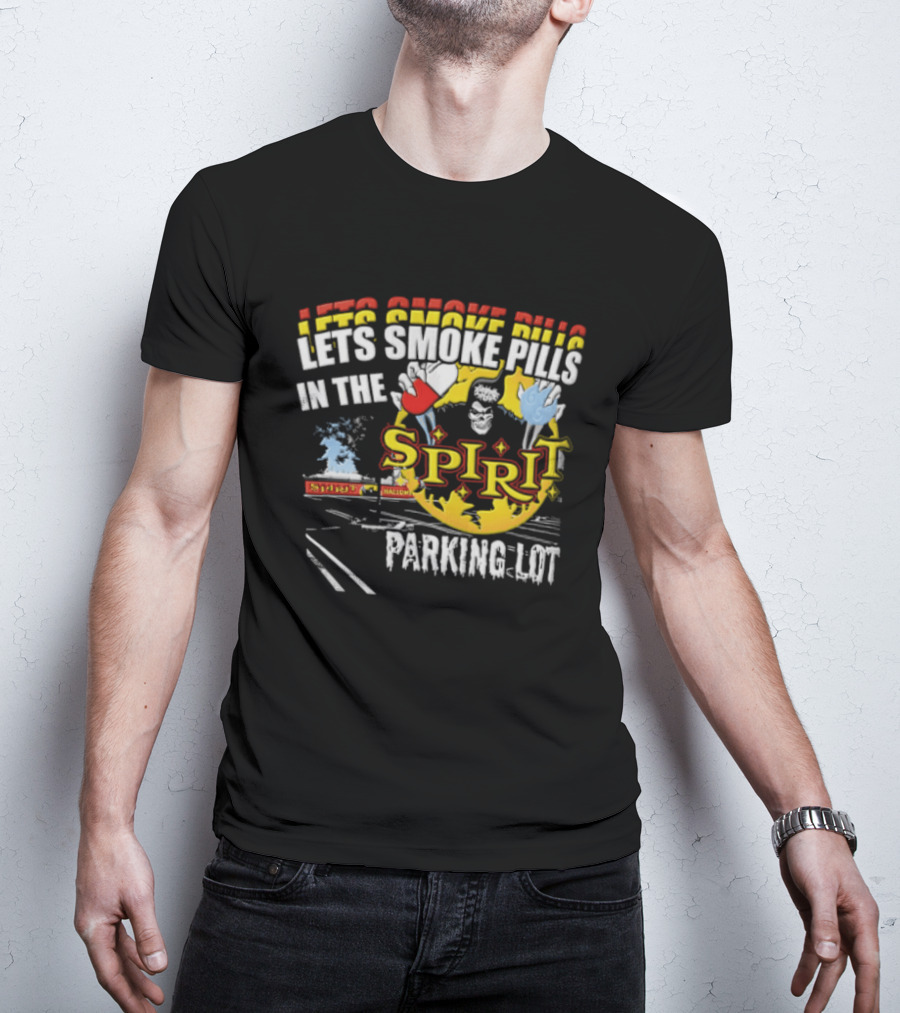 Let's Smoke Pills In The Spirit Halloween Parking Lot Grim Reaper Skeleton Holding Capsule Yellow Flames T-Shirt