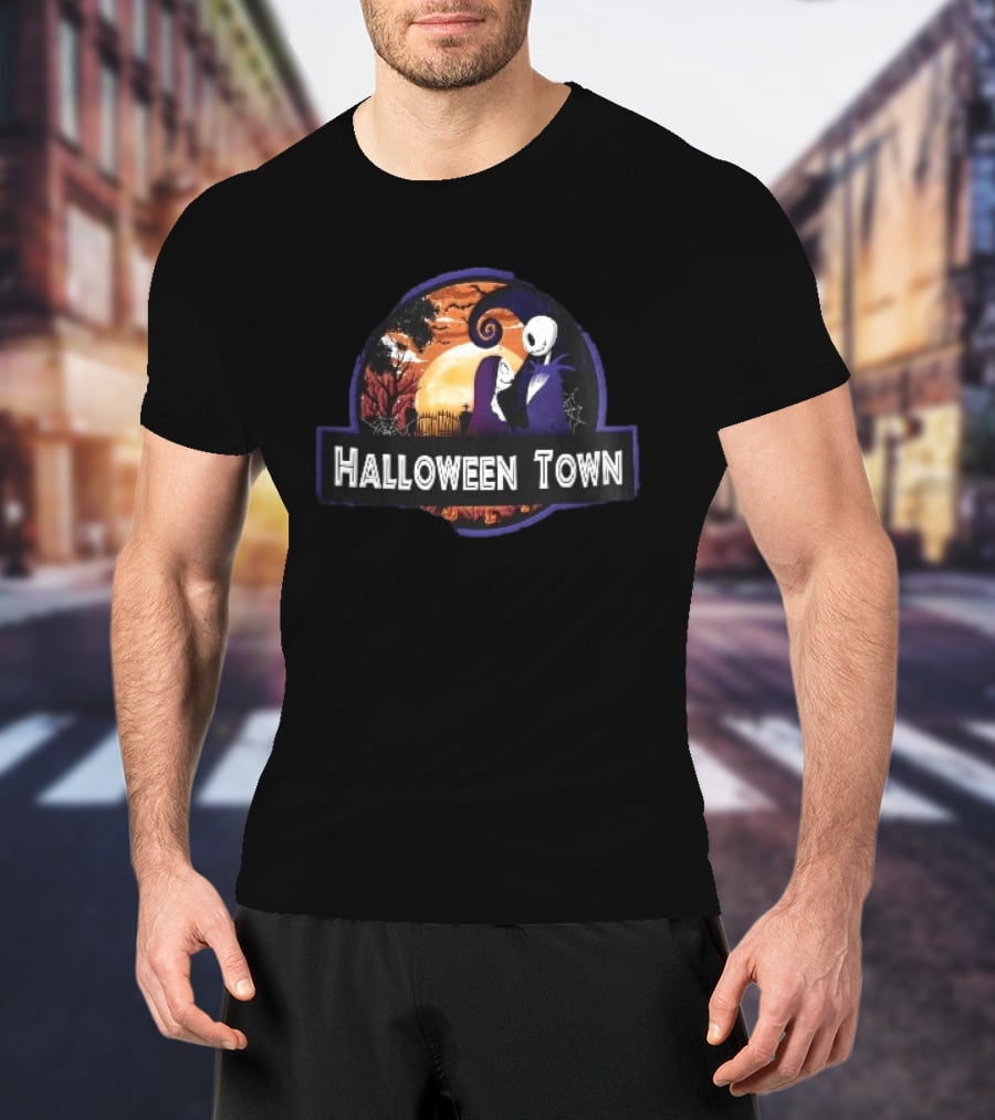 Halloween Town Jack And Sally Graveyard Scene Moonlit T-Shirt