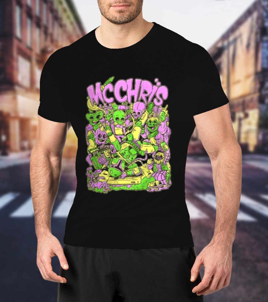 MC Chris Cartoon Characters Party Alien Boombox Fun T-Shirt