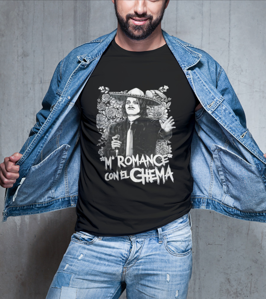 Mi Romance Con El Chema Traditional Mexican Mariachi Singer Hat And Flowers T-Shirt