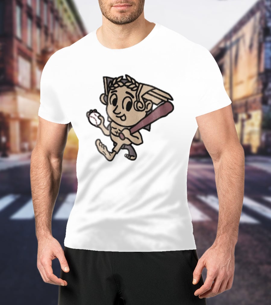 Baseball Player Running With Bat In Hand Cartoon T-Shirt