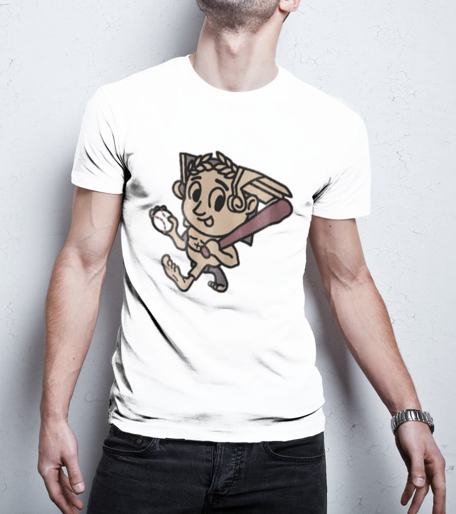 Baseball Player Running With Bat In Hand Cartoon T-Shirt