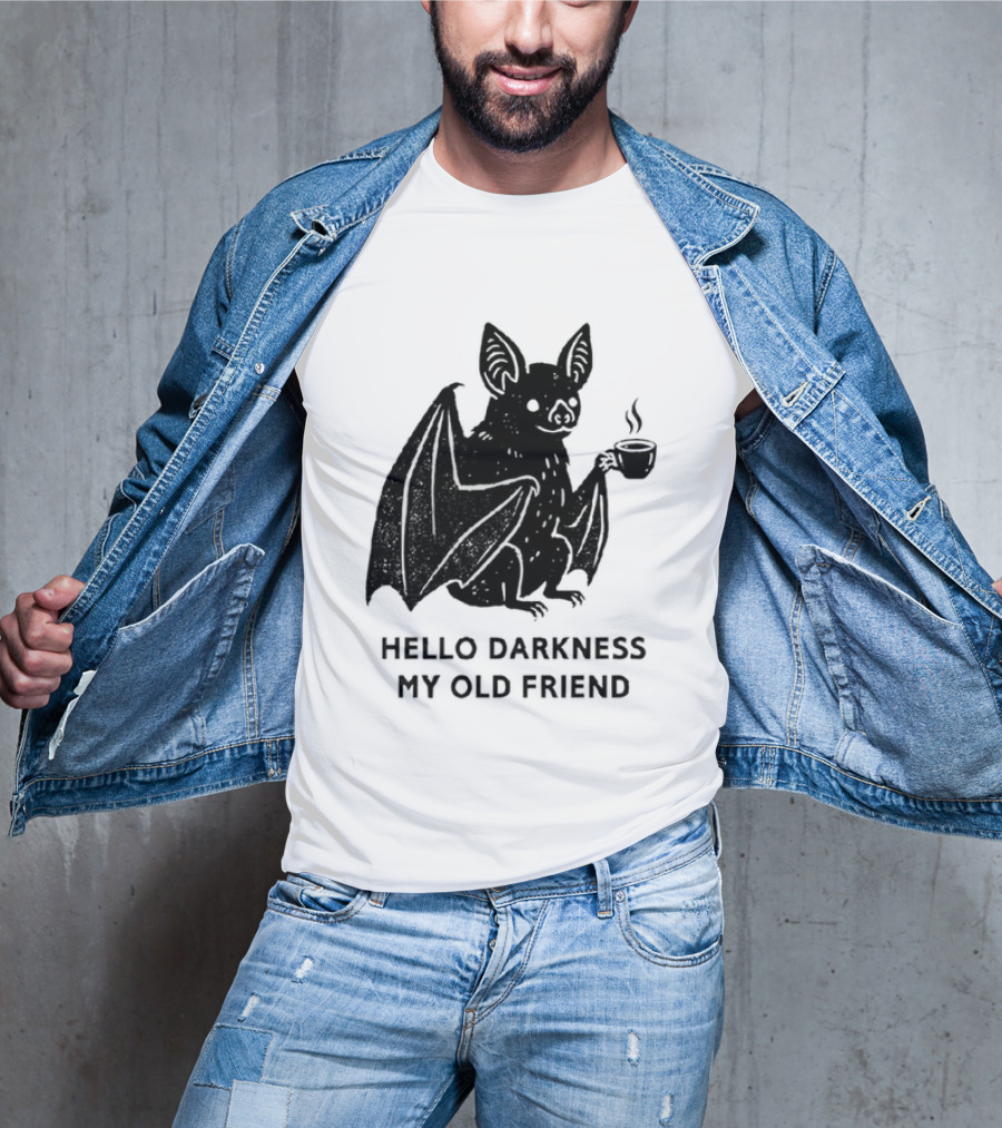 Bat With Coffee Hello Darkness My Old Friend T-Shirt