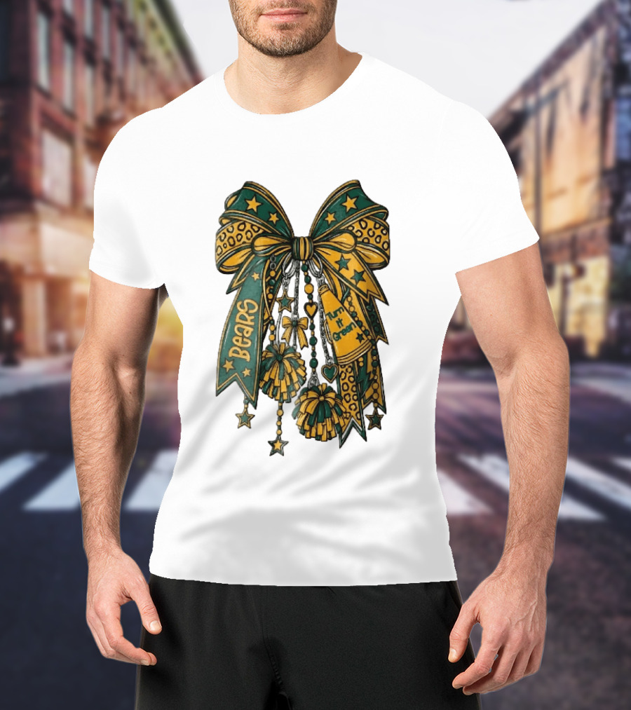 Bears Turn It Green Cheer Bow Stars And Pom Poms T-Shirt