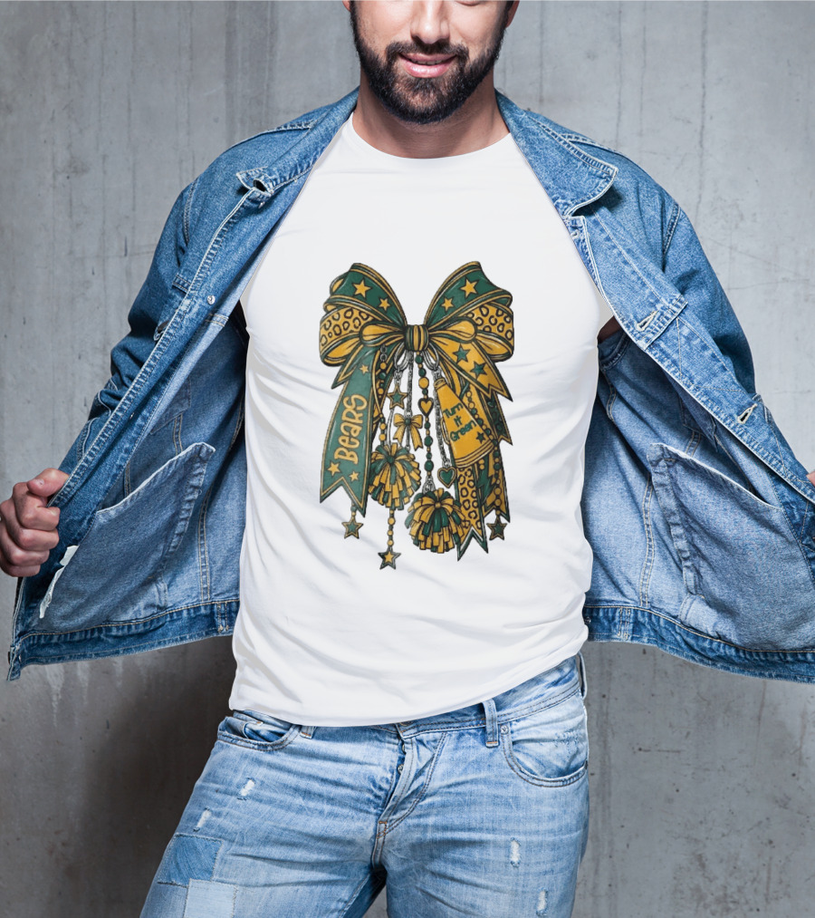 Bears Turn It Green Cheer Bow Stars And Pom Poms T-Shirt