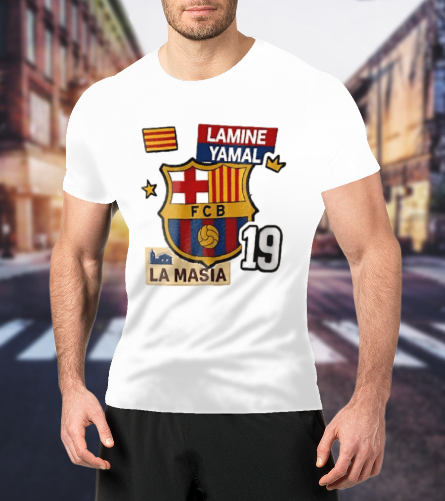 FC Barcelona FCB Lamine Yamal La Masia Number 19 Crown Flag T-Shirt
