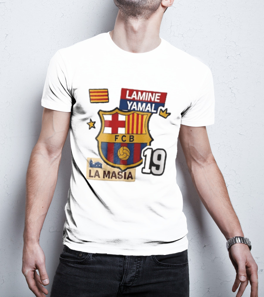 FC Barcelona FCB Lamine Yamal La Masia Number 19 Crown Flag T-Shirt