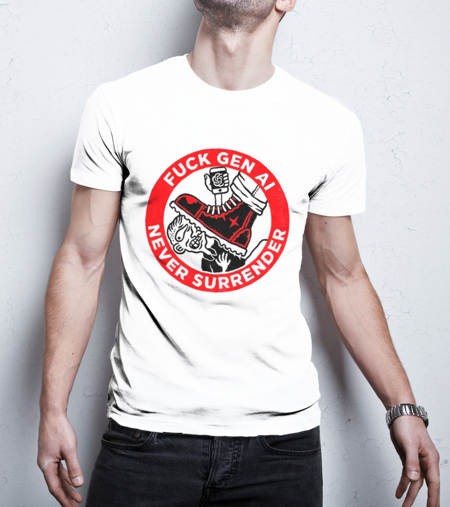 Fuck Gen AI Never Surrender Boot And Fist Circle T-Shirt