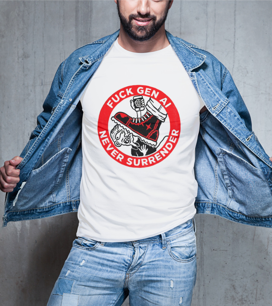 Fuck Gen AI Never Surrender Boot And Fist Circle T-Shirt