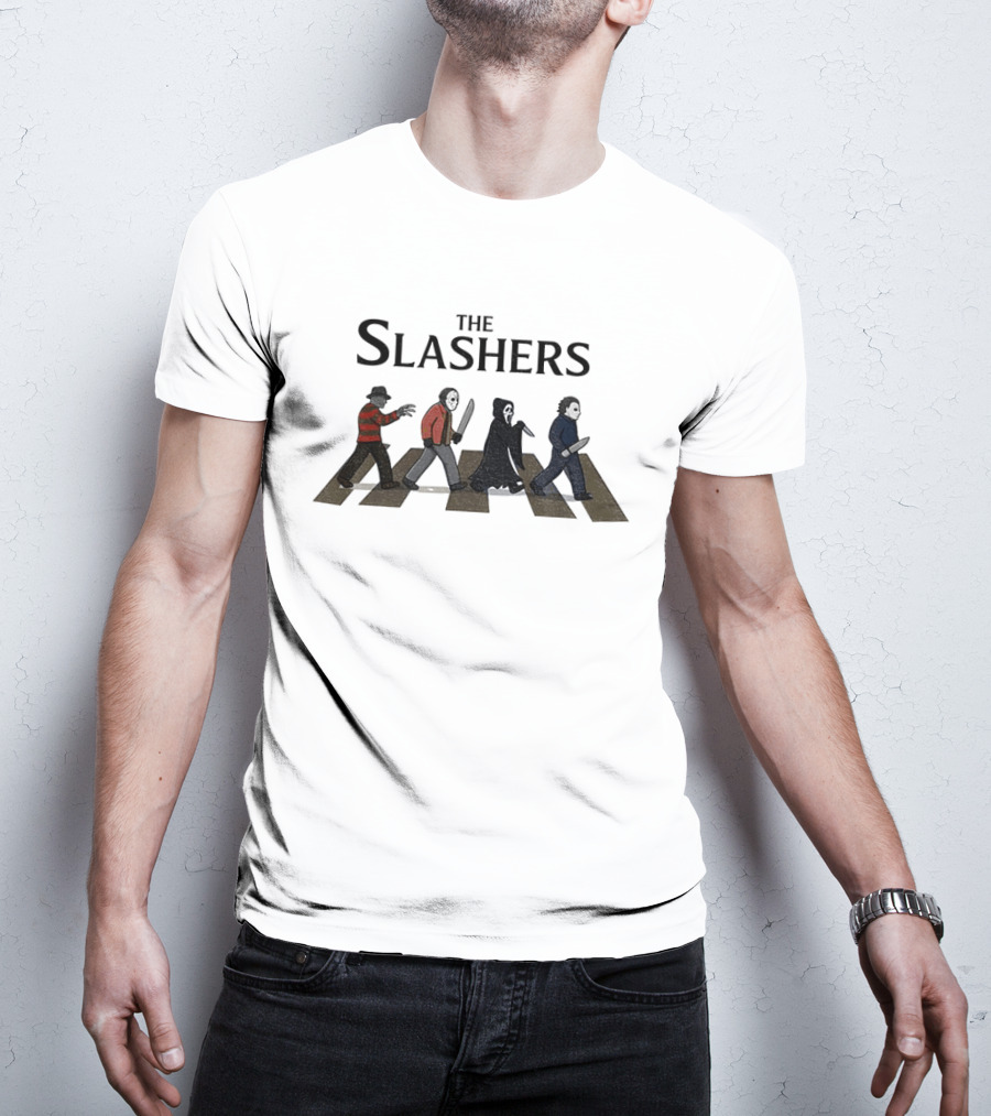 The Slashers Halloween Movie Michael Myers Ghostface Jason Voorhees Freddy Krueger Abbey Road T-Shirt