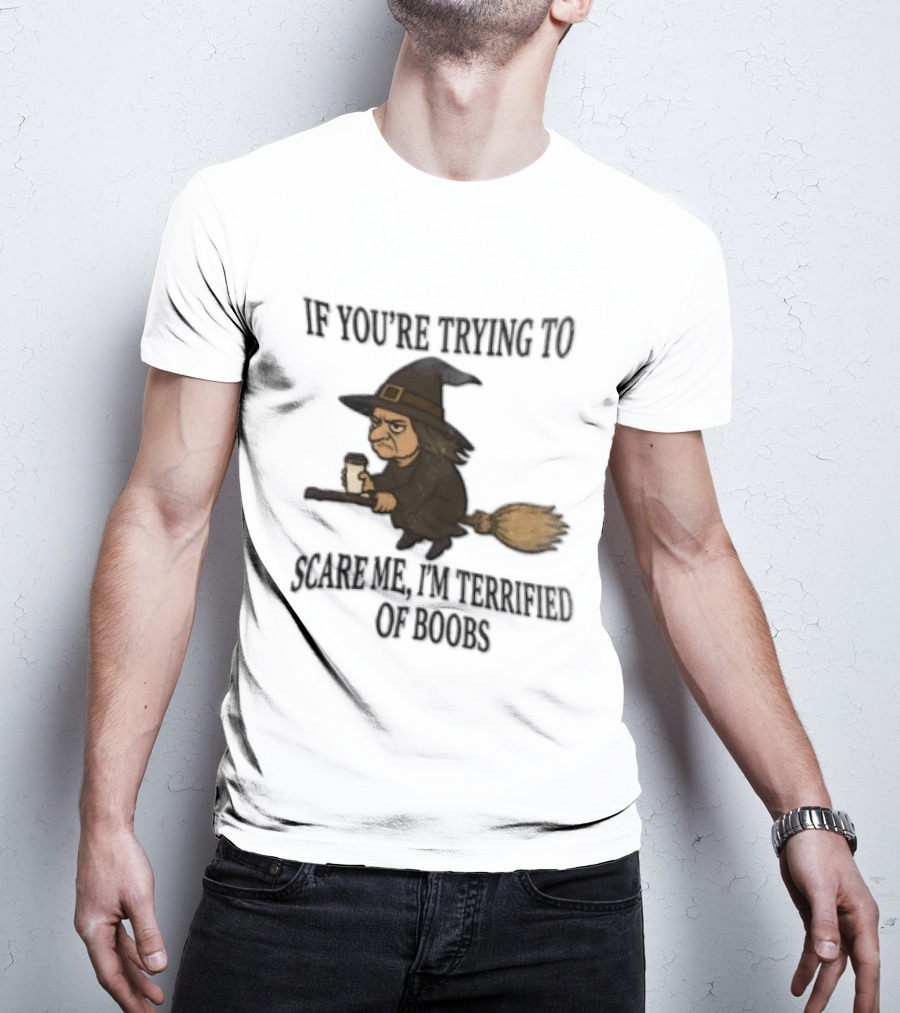 Witch Humor If You're Trying To Scare Me I'm Terrified Of Boobs Broomstick Flying T-Shirt
