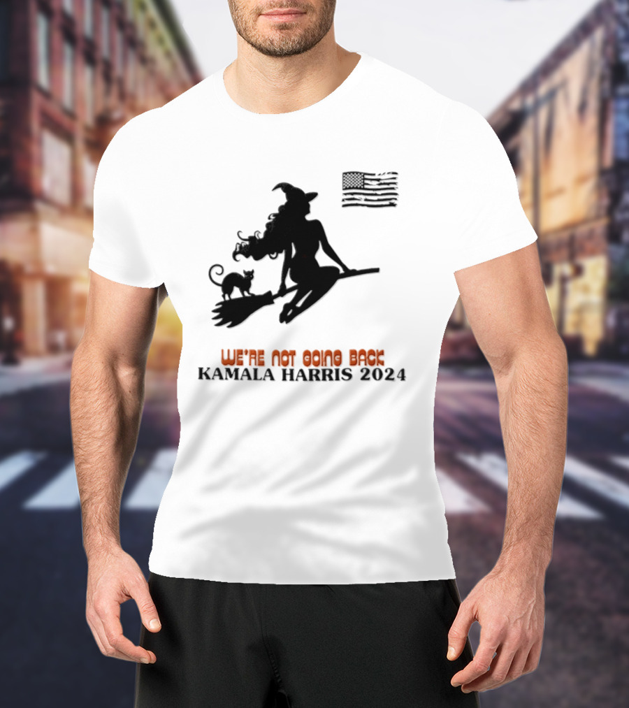 Kamala Harris 2024 Witch Cat We're Not Going Back Halloween T-Shirt