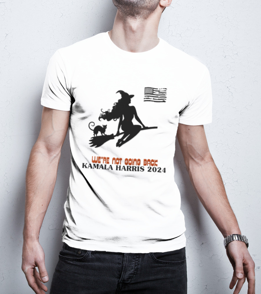 Kamala Harris 2024 Witch Cat We're Not Going Back Halloween T-Shirt