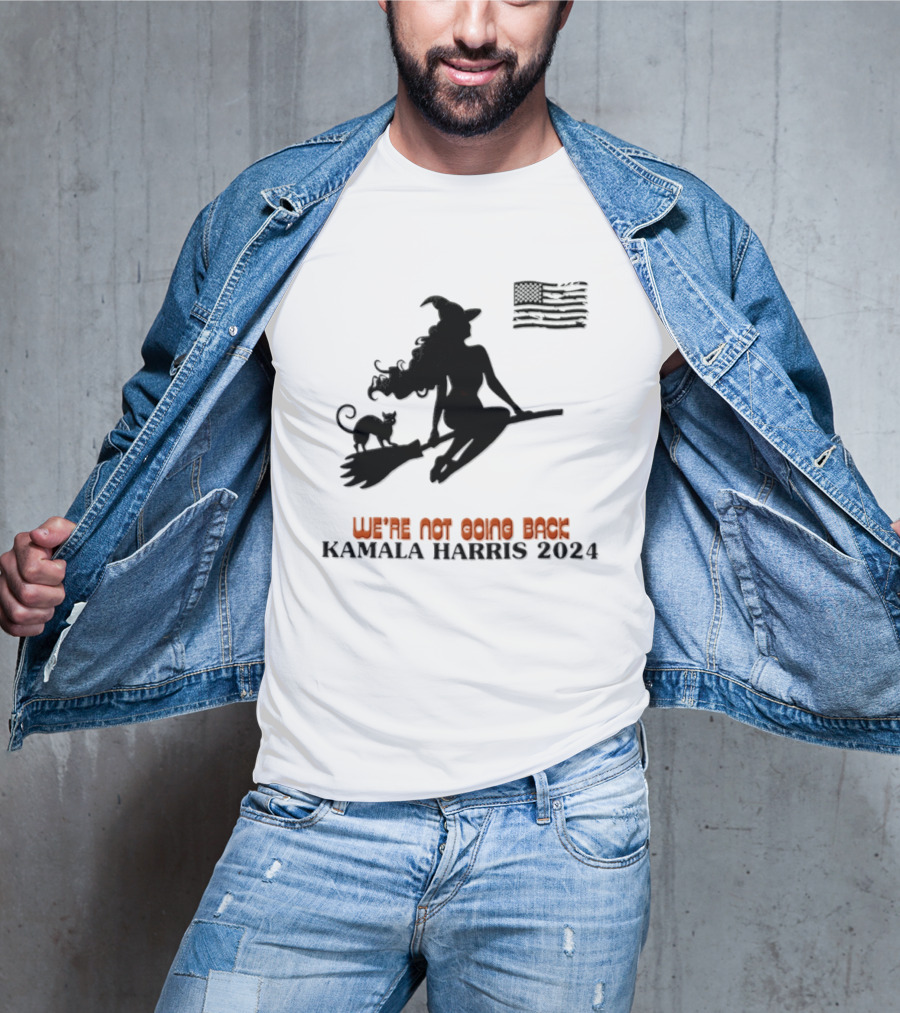 Kamala Harris 2024 Witch Cat We're Not Going Back Halloween T-Shirt