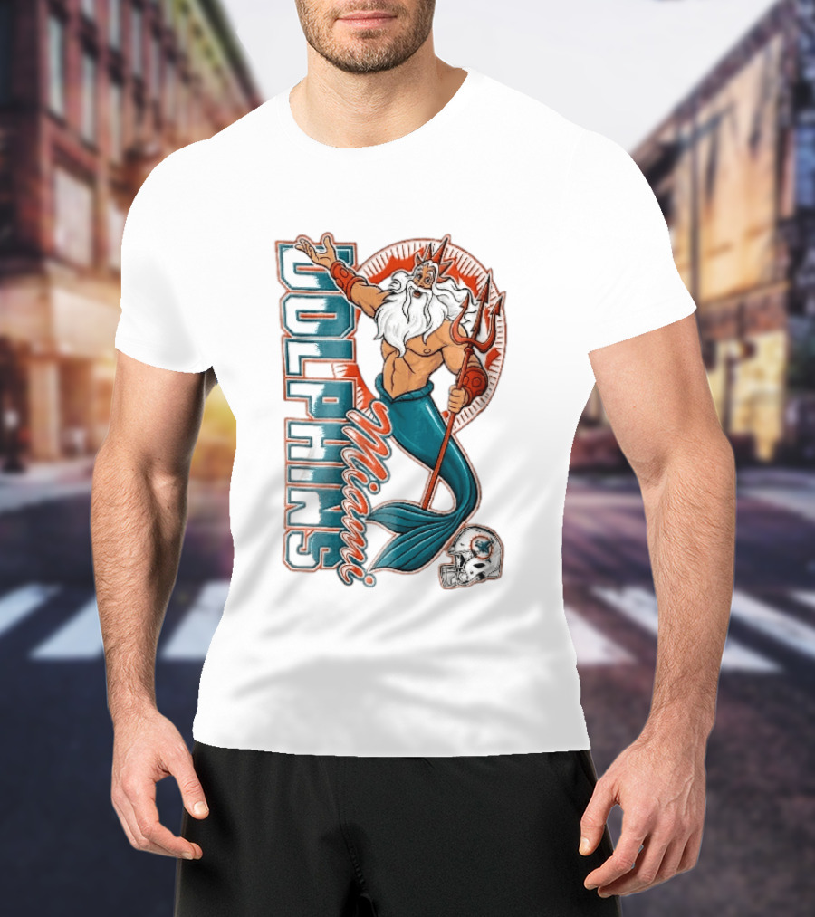 Miami Dolphins Poseidon Merman Trident Retro Sports Team T-Shirt