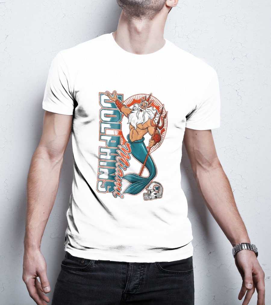 Miami Dolphins Poseidon Merman Trident Retro Sports Team T-Shirt
