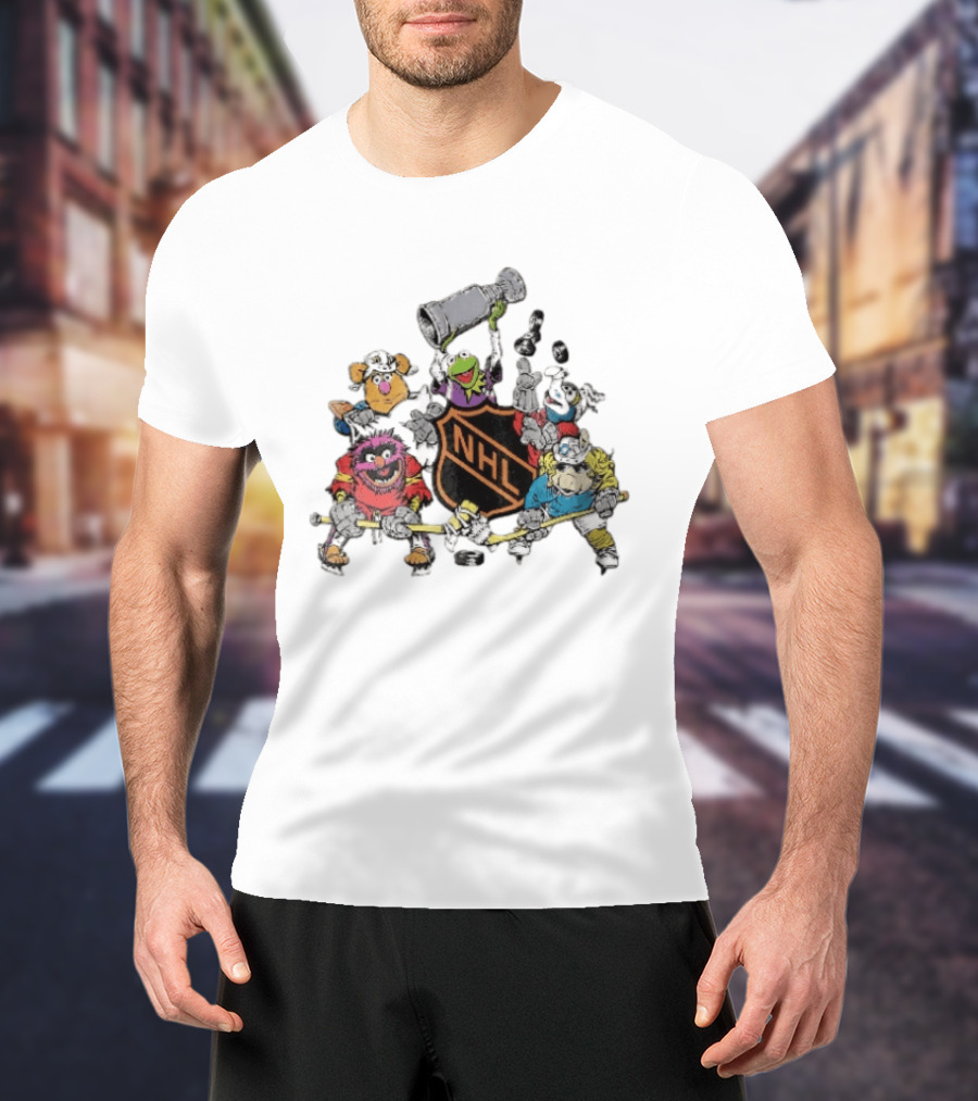 NHL Muppets Characters With Hockey Gear And Stanley Cup T-Shirt