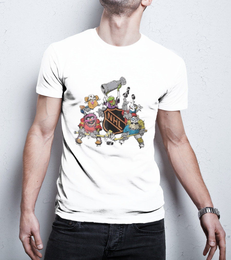 NHL Muppets Characters With Hockey Gear And Stanley Cup T-Shirt