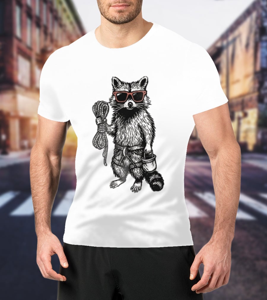 Raccoon Climber Rope Chalk Bag Sunglasses T-Shirt