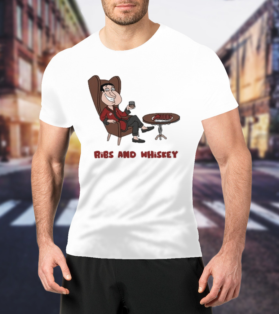 Ribs And Whiskey Cartoon Character With Drink T-Shirt