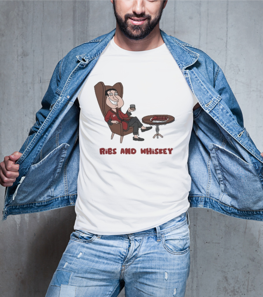 Ribs And Whiskey Cartoon Character With Drink T-Shirt