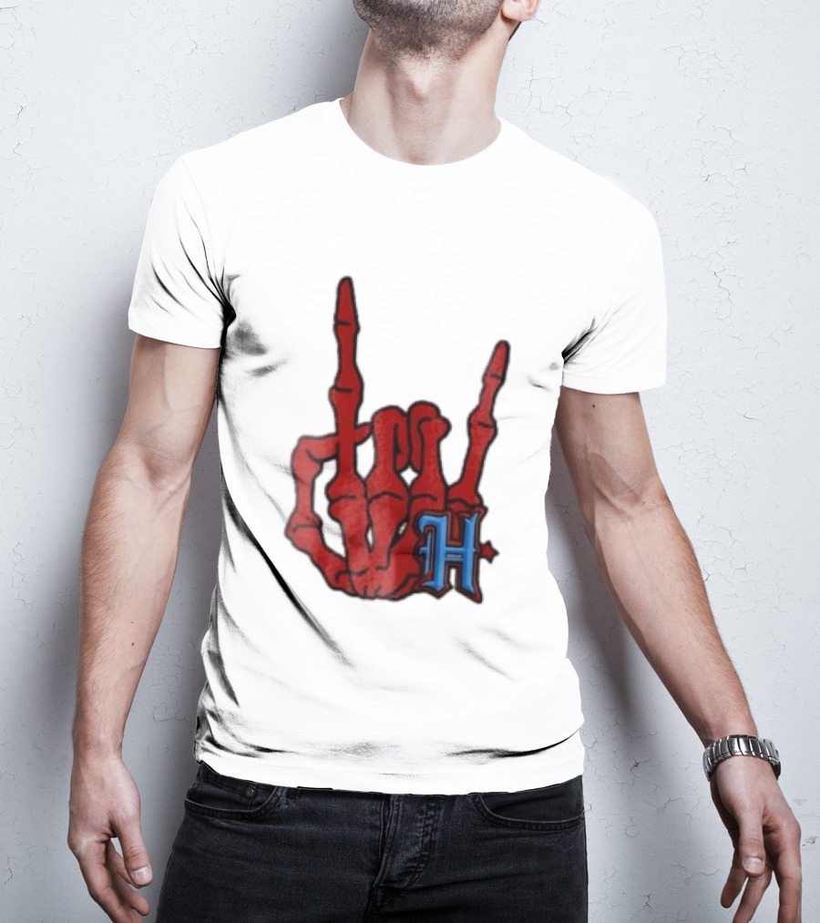 Red Skeleton Hand Sign With Blue H T-Shirt