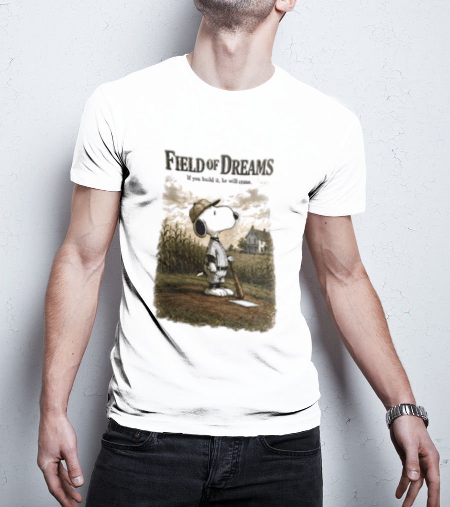 Snoopy Field Of Dreams If You Build It He Will Come Baseball Scene T-Shirt