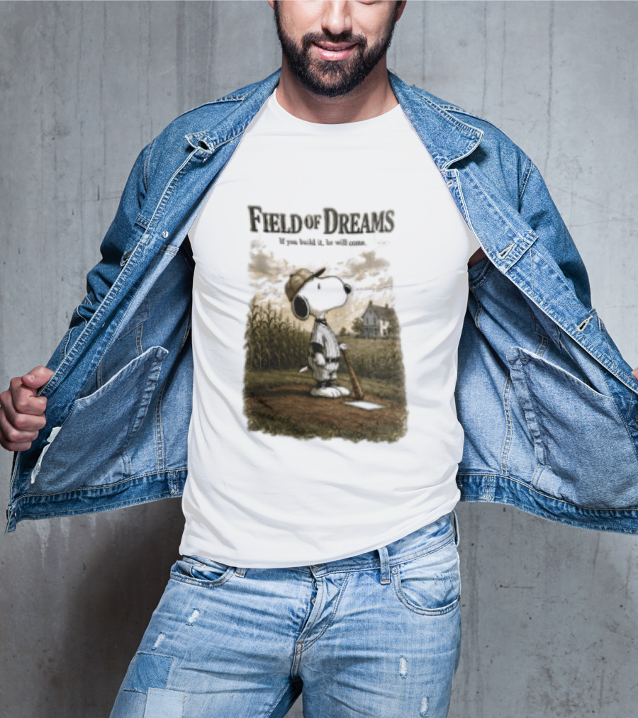 Snoopy Field Of Dreams If You Build It He Will Come Baseball Scene T-Shirt