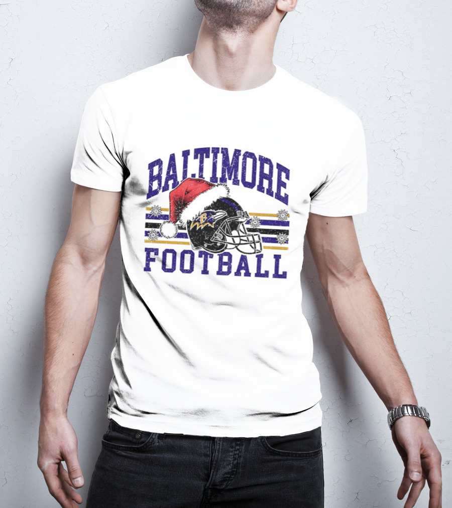 Baltimore Ravens Santa Hat Football Merry Christmas 2025 T-Shirt