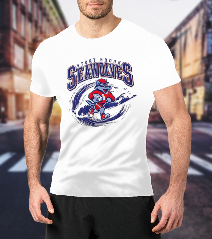 Stony Brook Seawolves Mascot Football Sportswear T-Shirt