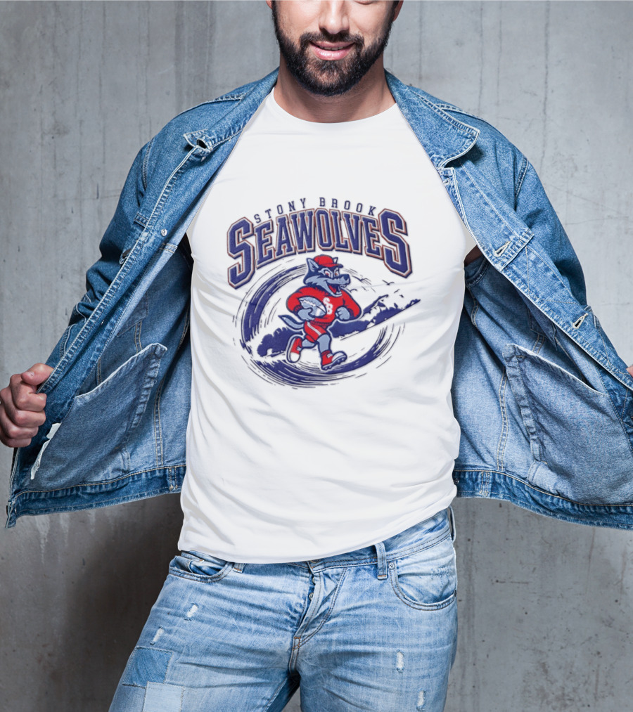 Stony Brook Seawolves Mascot Football Sportswear T-Shirt
