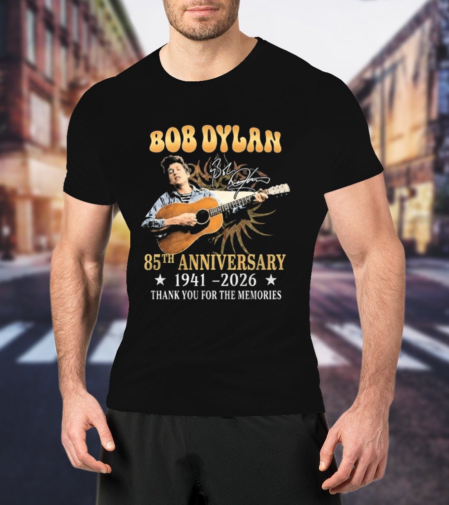 Bob Dylan 85th Anniversary 1941 2026 Thank You For The Memories Guitar T-Shirt