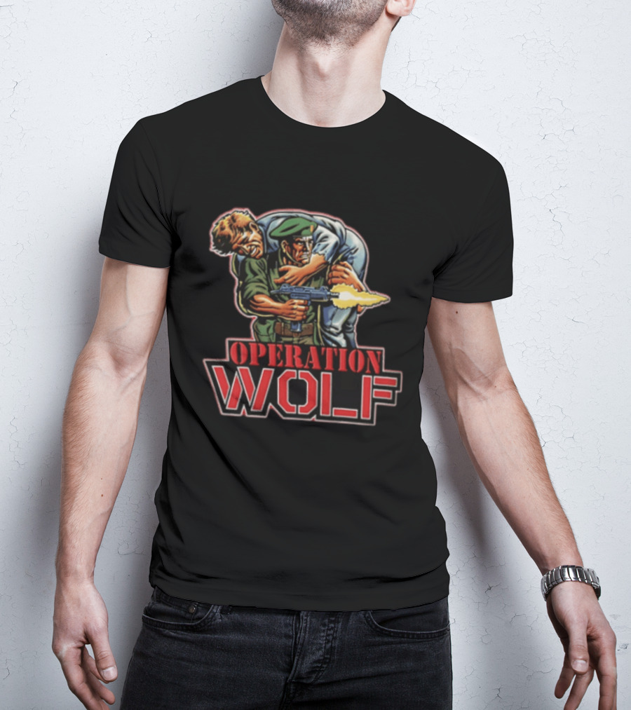 Operation Wolf Arcade Game Cover Art Soldier Carrying Comrade T-Shirt