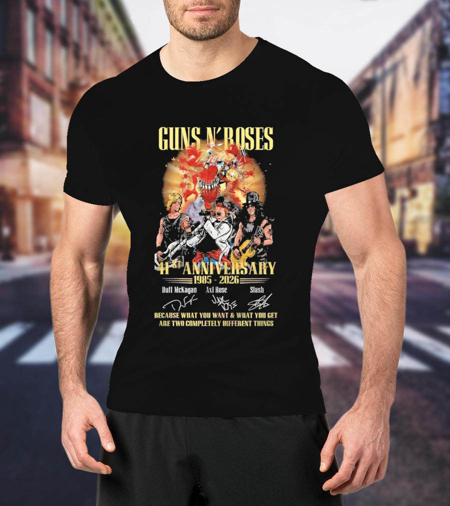 Guns N' Roses 41st Anniversary 1985 2026 Duff McKagan Axl Rose Slash Signatures T-Shirt