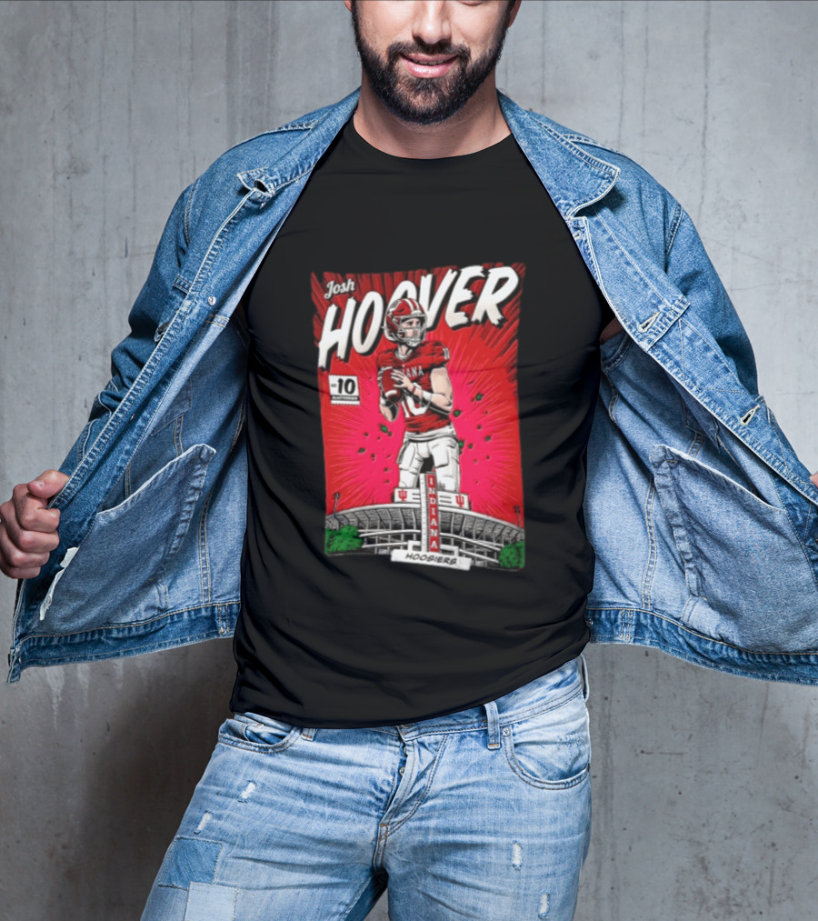 Josh Hoover Indiana Hoosiers #10 Comic Style Football Player Stadium T-Shirt