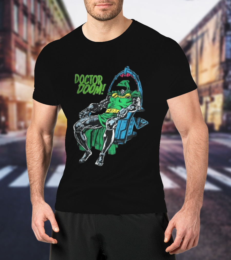 Doctor Doom Seated On Throne Distressed Comic T-Shirt