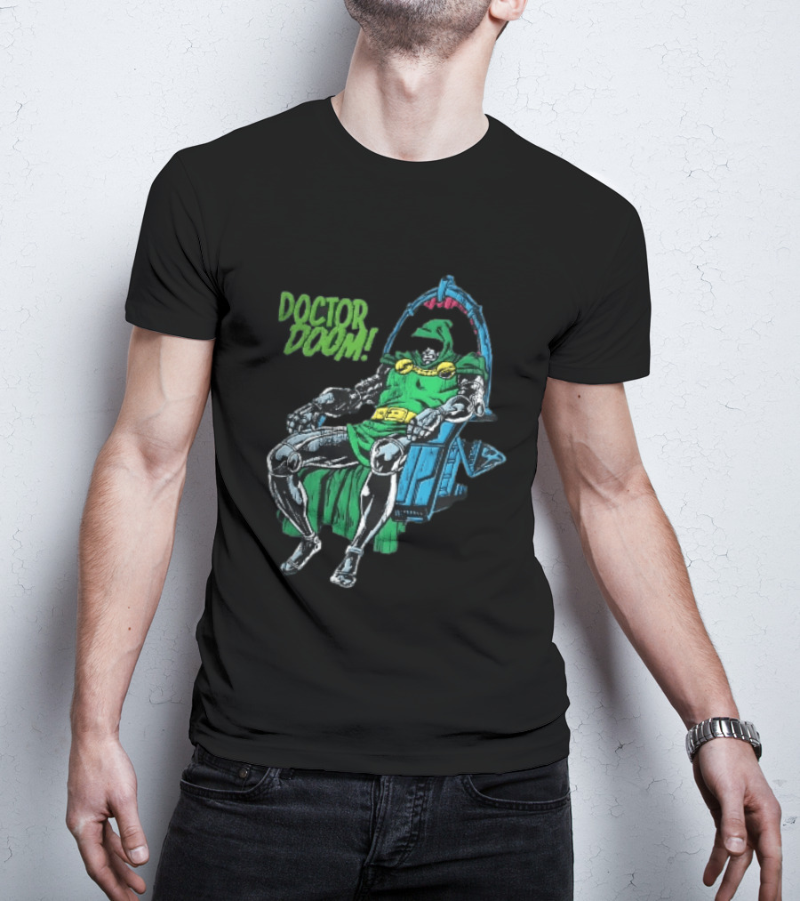 Doctor Doom Seated On Throne Distressed Comic T-Shirt