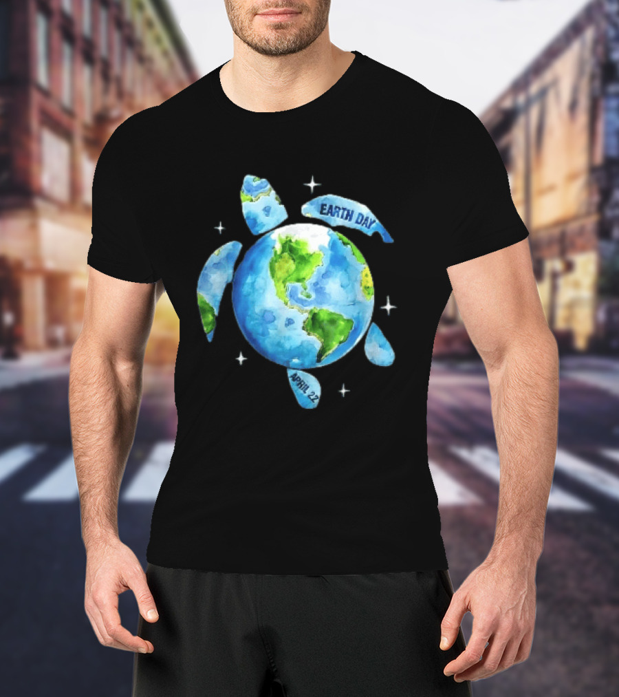 Earth Day April 22 Watercolor Globe Sea Turtle Outer Space T-Shirt