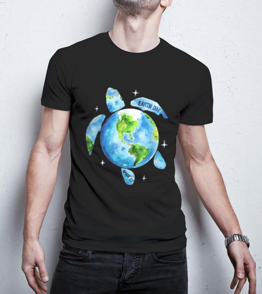 Earth Day April 22 Watercolor Globe Sea Turtle Outer Space T-Shirt