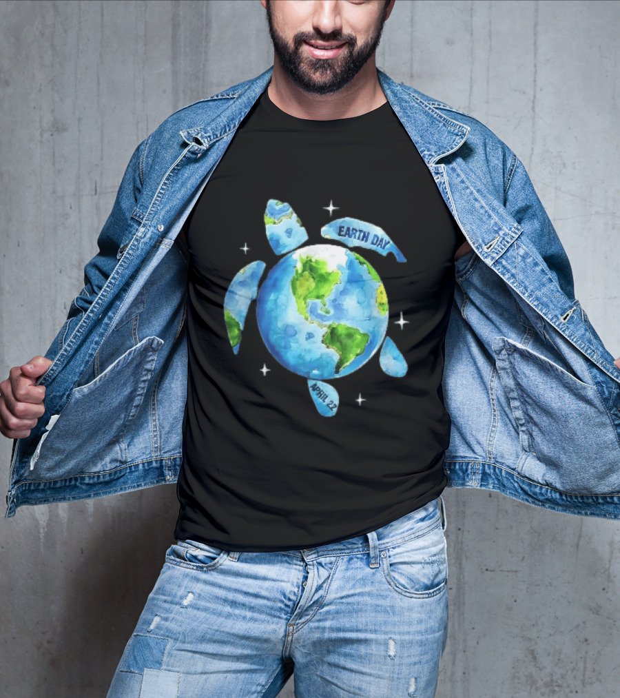 Earth Day April 22 Watercolor Globe Sea Turtle Outer Space T-Shirt