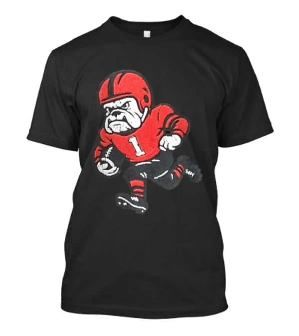 Georgia Bulldogs NCAA Cartoon Running Football Player Red Helmet Jersey Number 1 T-Shirt