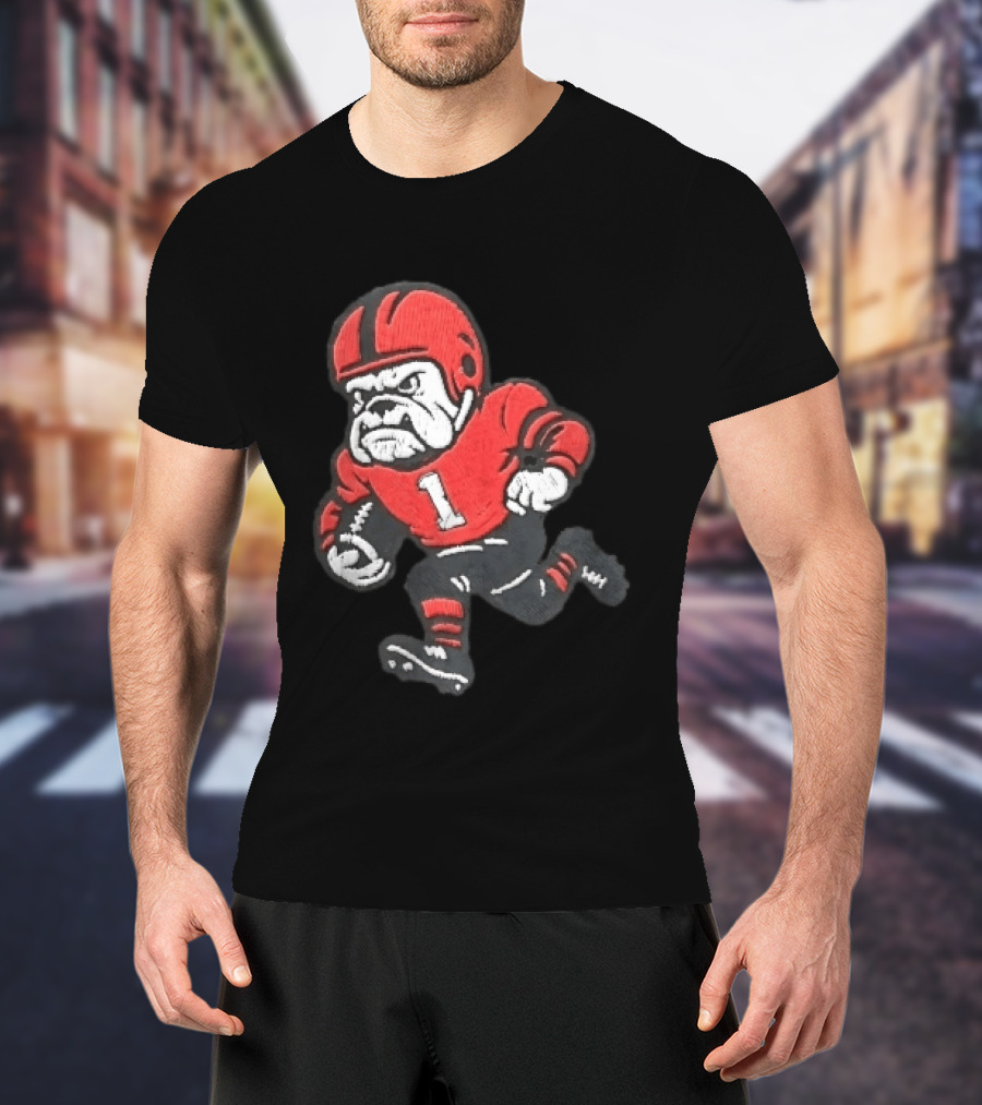 Georgia Bulldogs NCAA Cartoon Running Football Player Red Helmet Jersey Number 1 T-Shirt