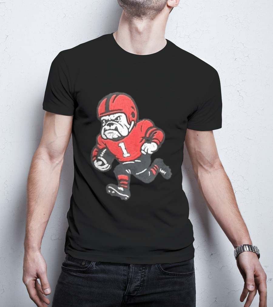 Georgia Bulldogs NCAA Cartoon Running Football Player Red Helmet Jersey Number 1 T-Shirt